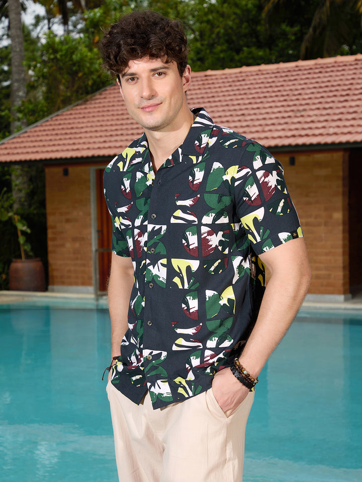 Fluid AOP Viscose Shirt | Black