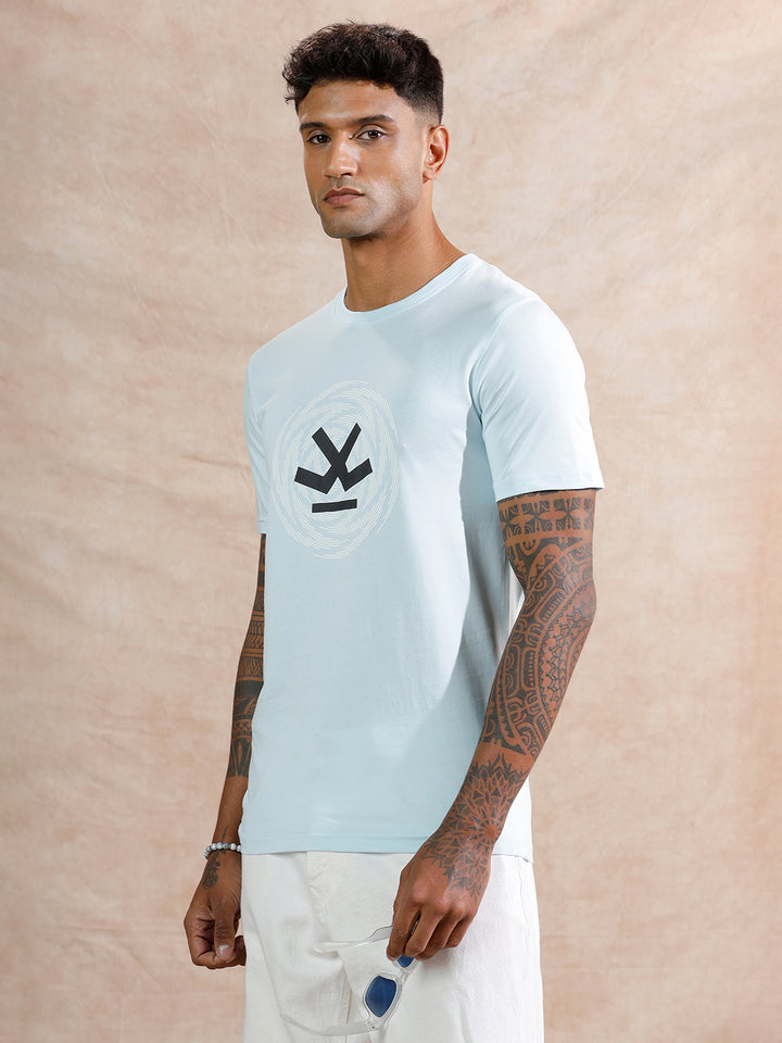 Spiral Circles Logo Printed T-Shirt | Blue