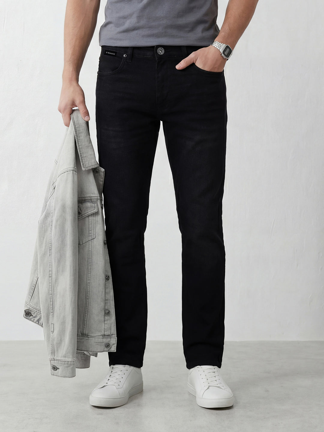 Men's washed straight fit jeans | Black