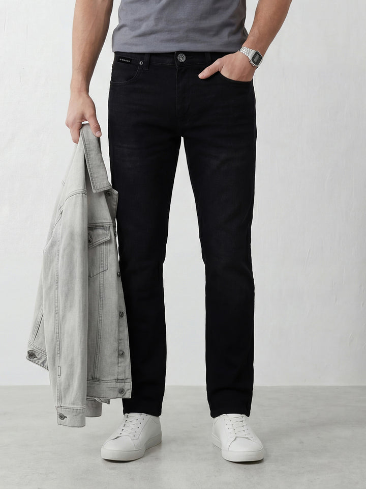 Men's washed straight fit jeans | Black