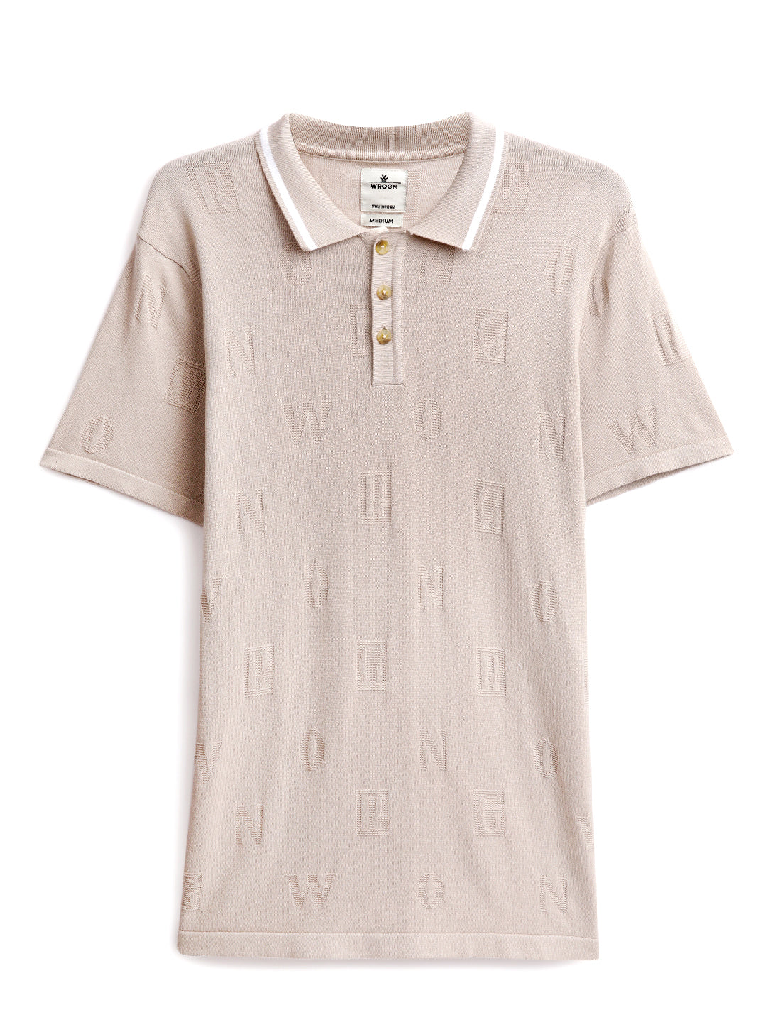 Beige Jacquard Knit Polo T-Shirt