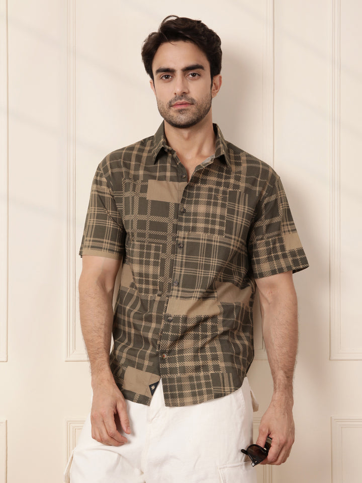 Patchwork Printed AOP Shirt | Olive