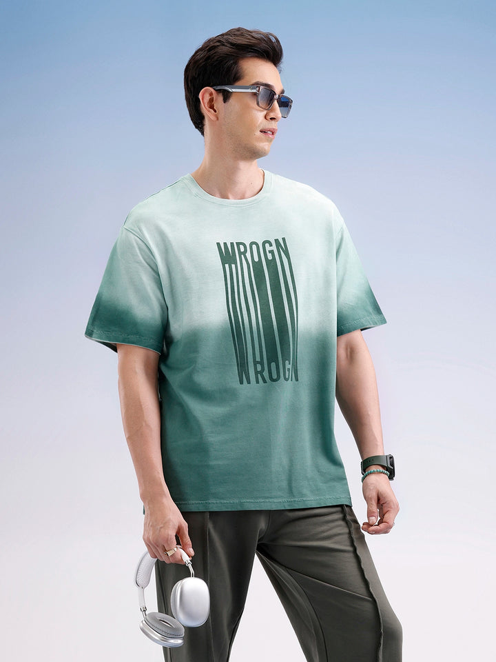 Oversized Gradient Printed T-Shirt  | Green