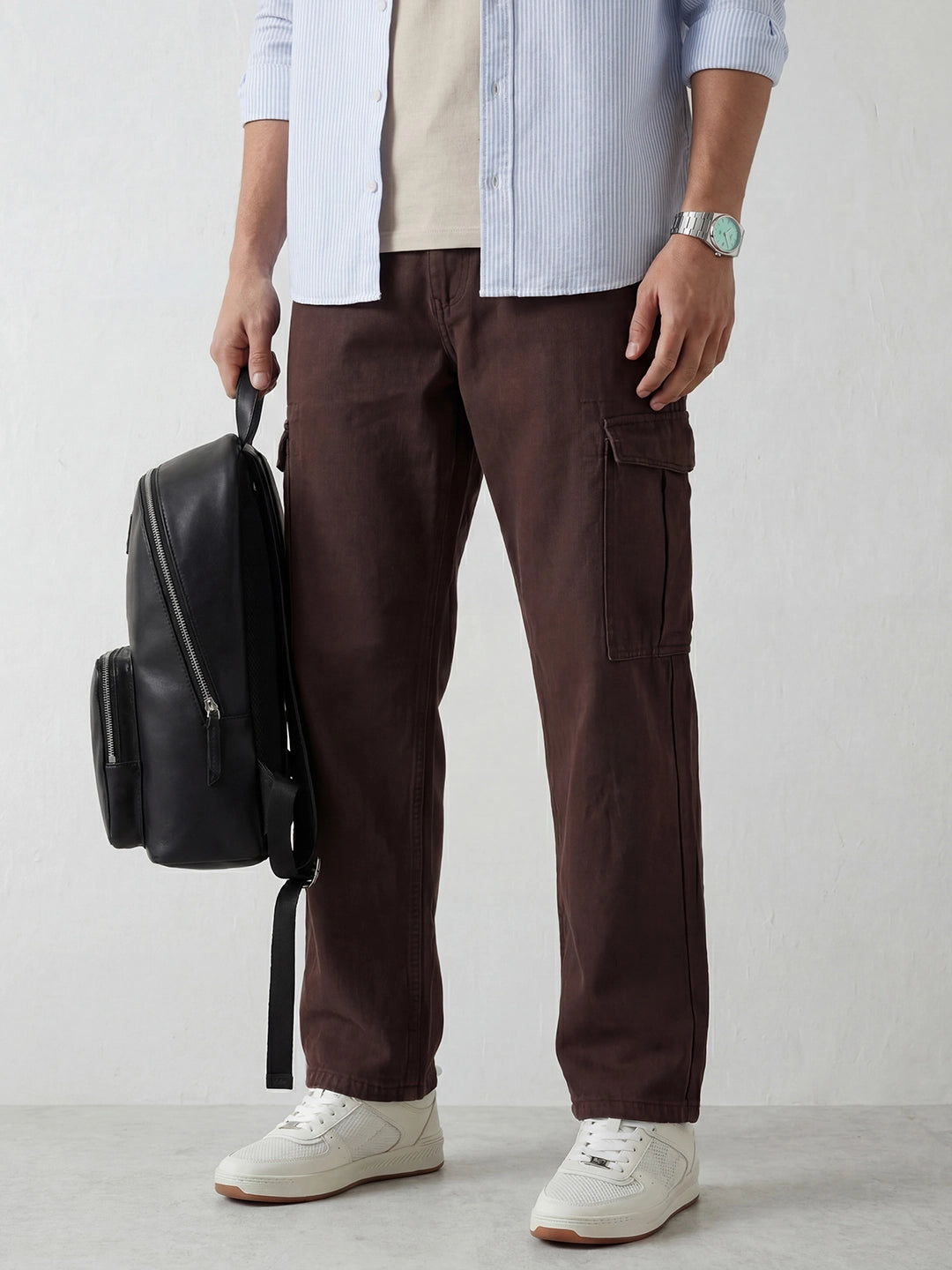Loose Fit Denim Cargos | Brown