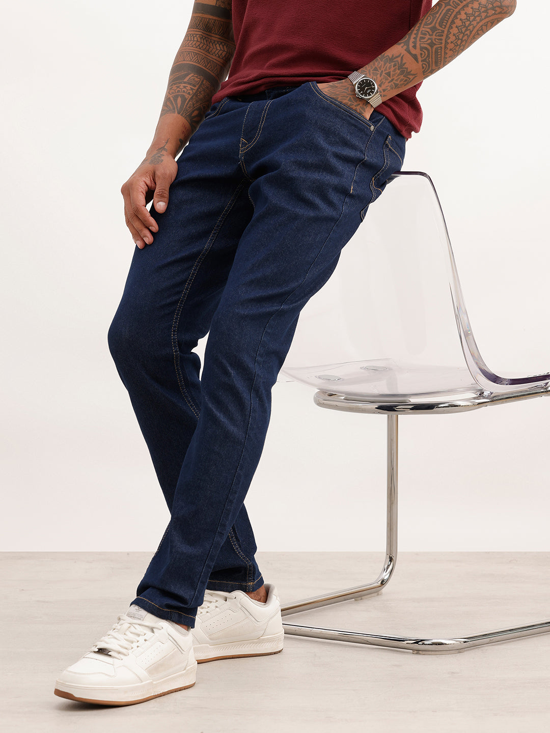 Slim Fit Contrast Stitch Denim Jeans | Blue | WVJN2806F