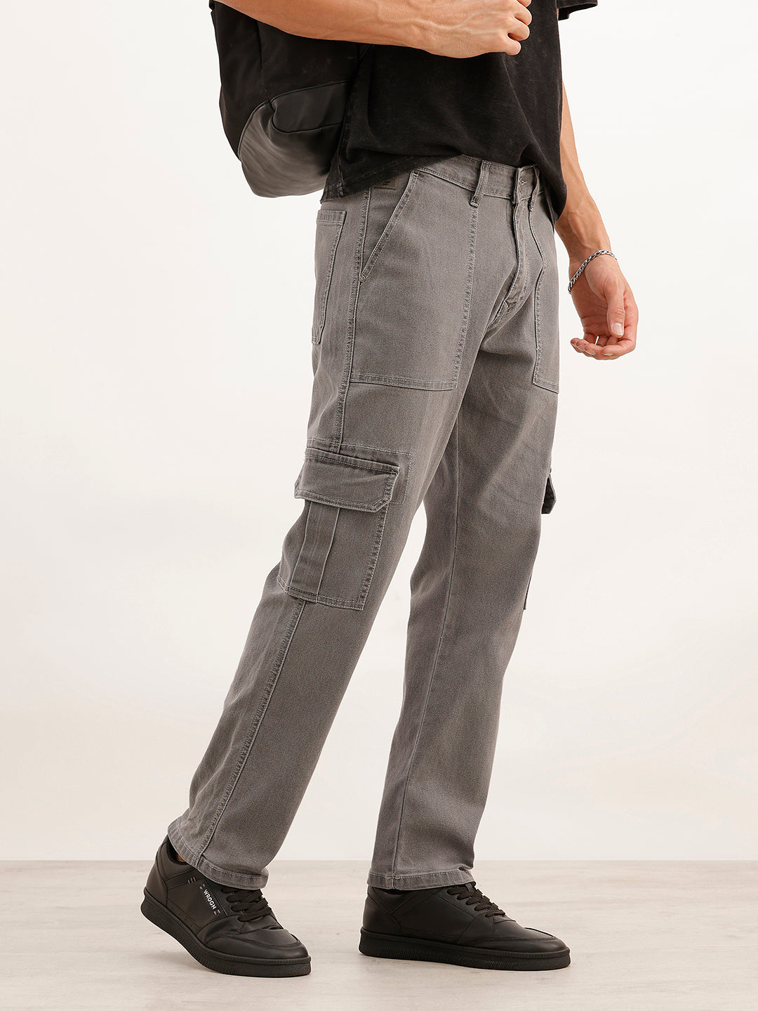 Regular Fit Denim Cargo | Grey