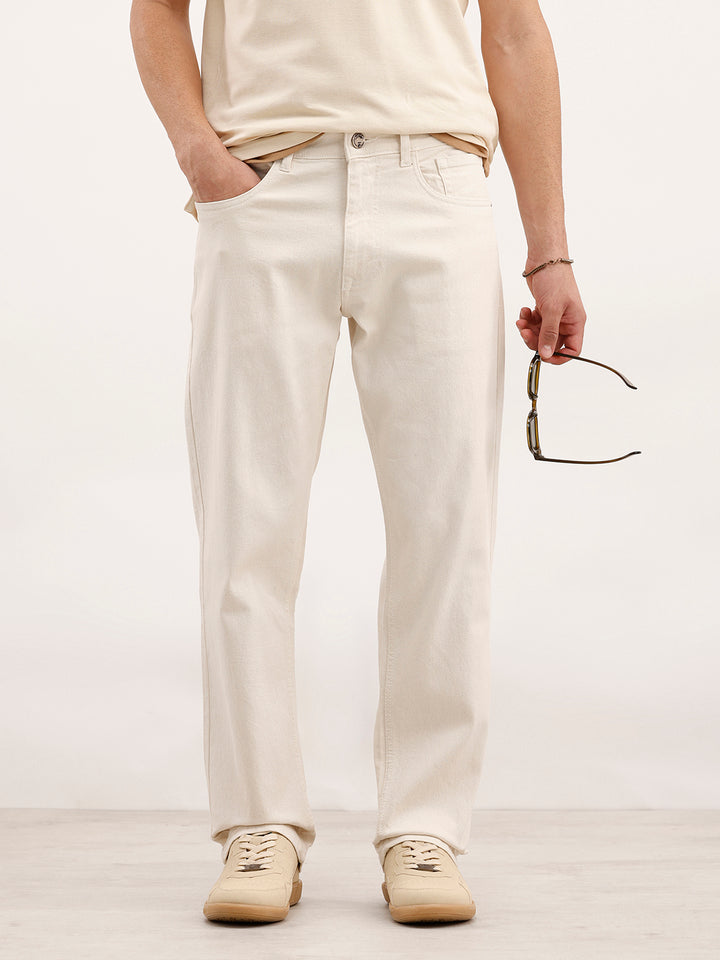 Solid Anti Fit Denim Jeans | Ecru