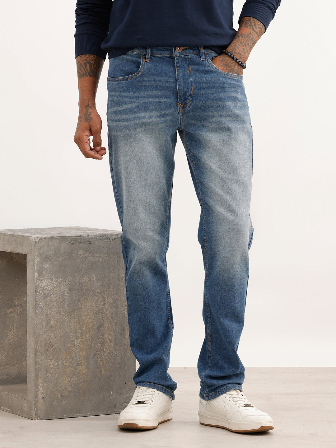Faded Straight Fit Denim Jeans | Light Blue | WJN0200SR2017S