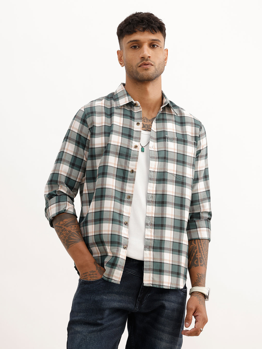 Regular Fit Checkered Shirt | Green
