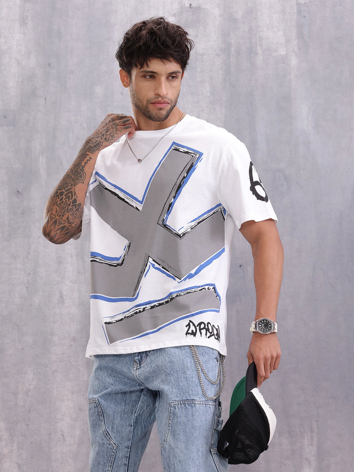 Grafitti Inspired Logo Placement Print Oversized Fit T-Shirt | White