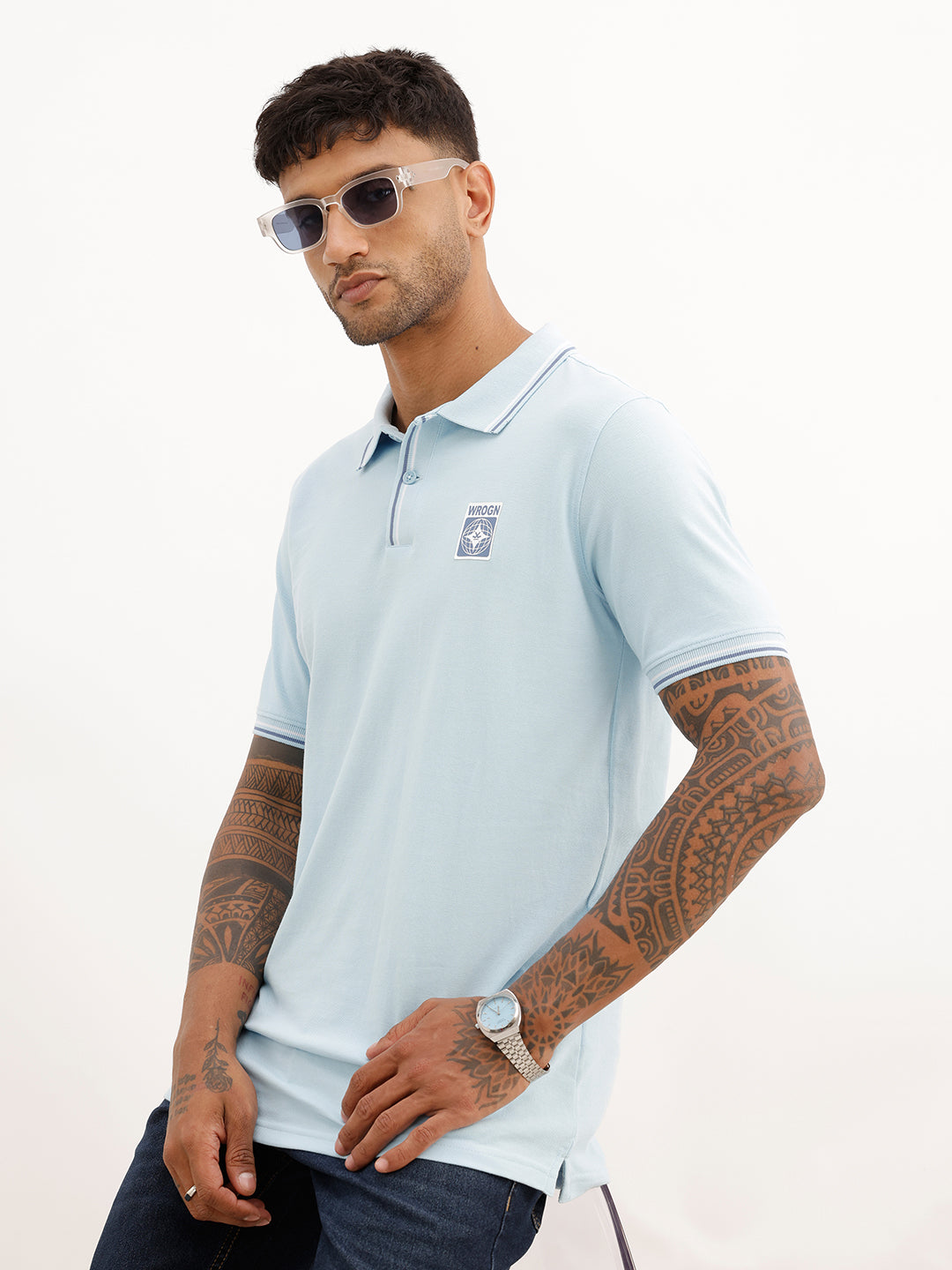 Slim Fit Tipping Collar Polo T-Shirt | Light Blue