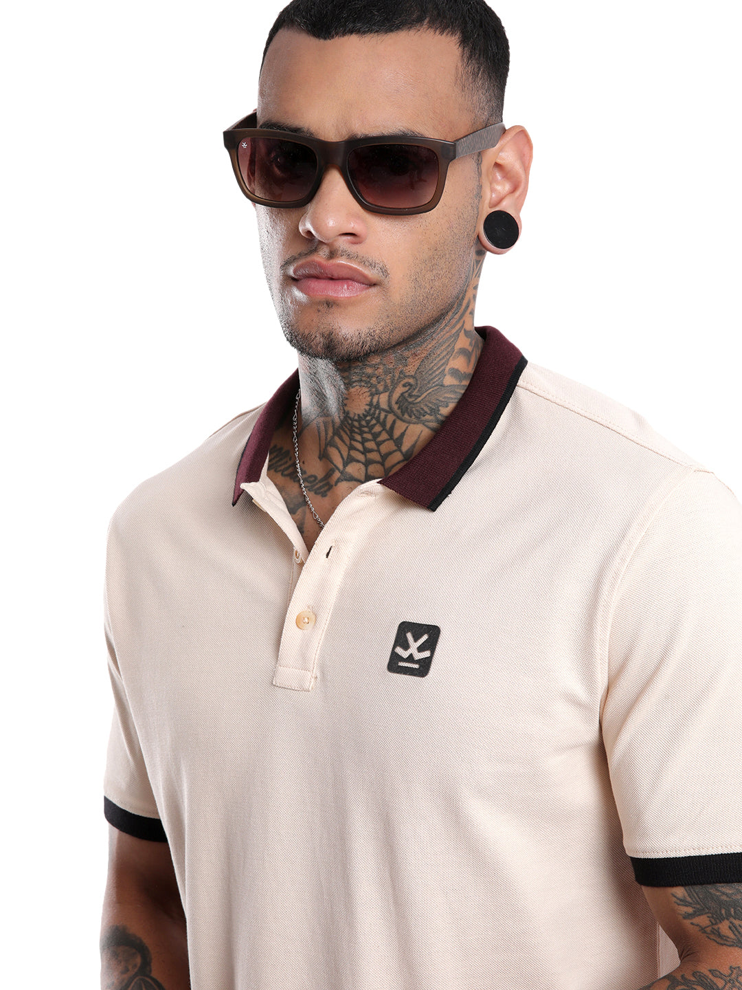 Solid Beige Tipping Polo T-Shirt