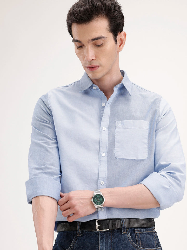 Slim Fit Pannel Printed Shirt | Light Blue