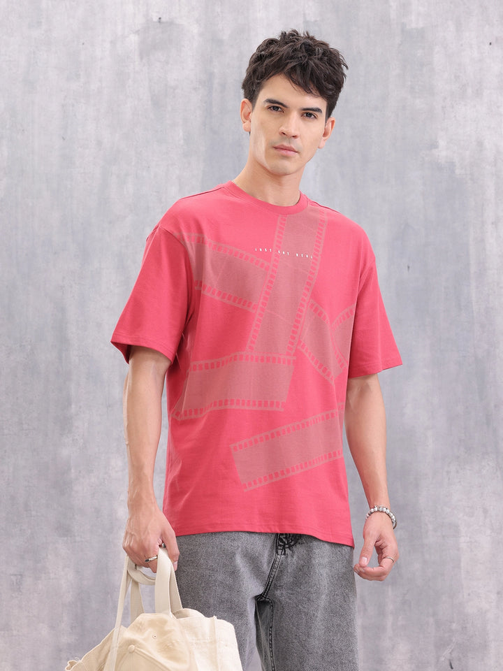 Tonal Logo Printed Oversized T-shirt | Red