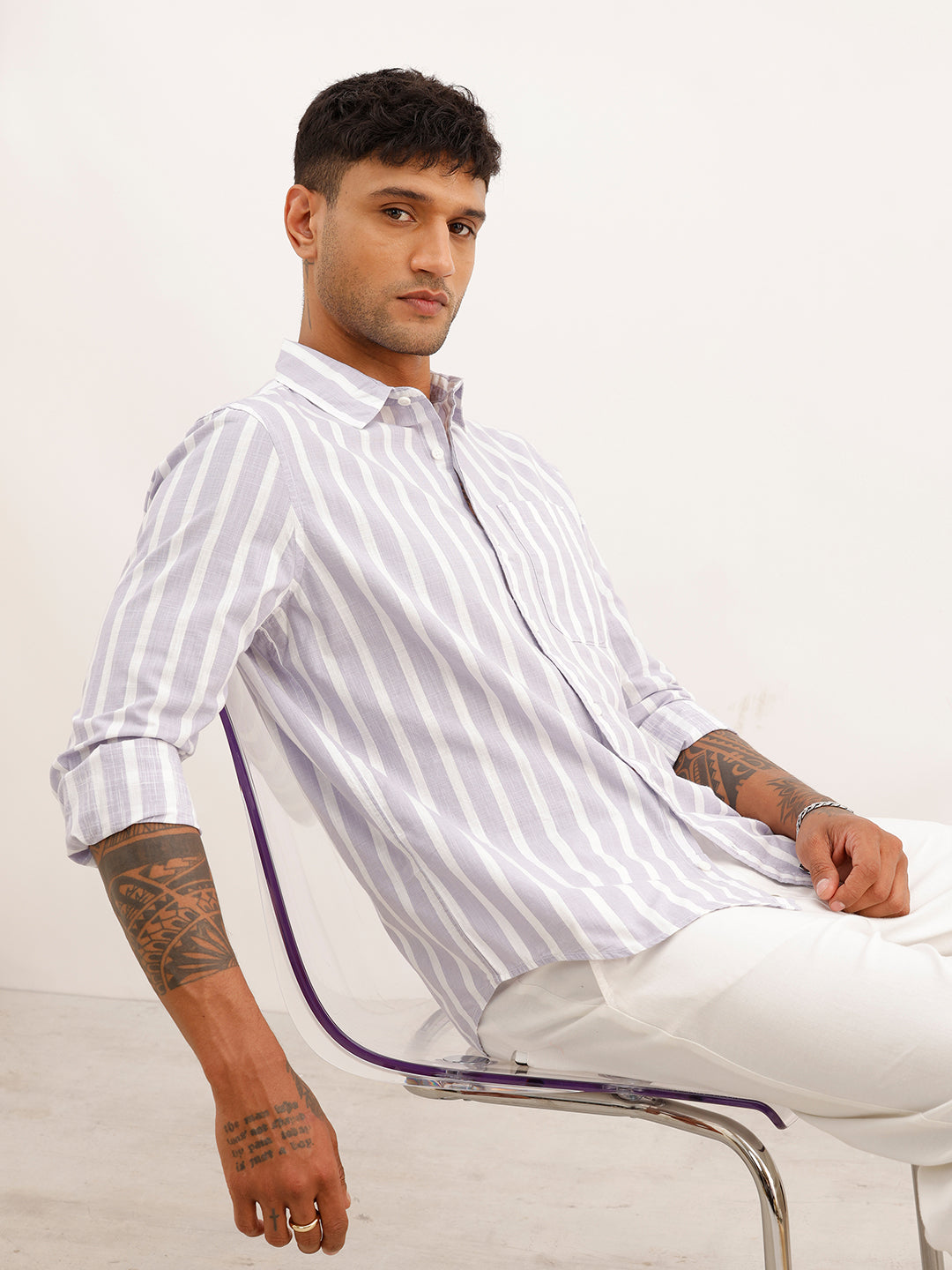 Regular Fit Striped Full Sleeve Shirt | Purple