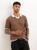 Textured Contrast Collar Polo T-Shirt | Beige