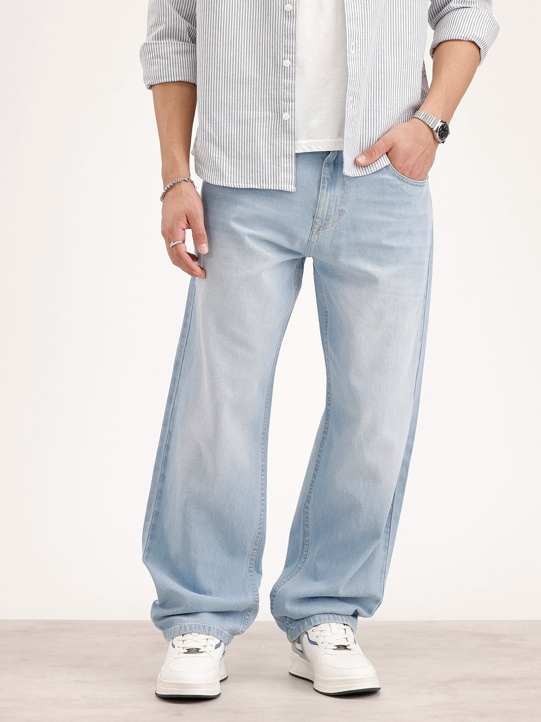 Faded Loose Fit Denim Jeans | Light Blue