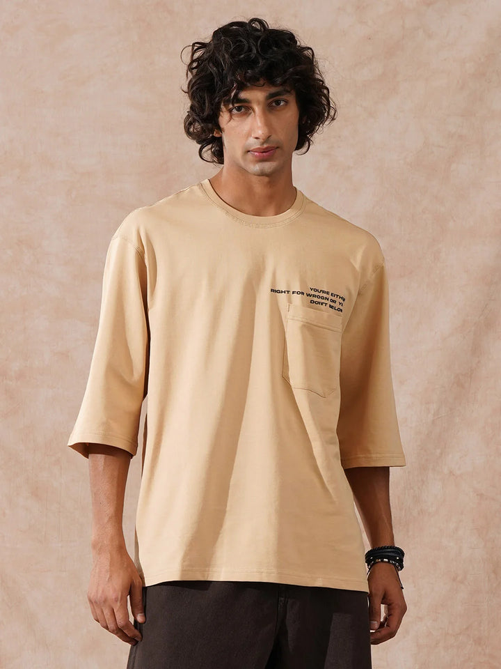 Heavy GSM 3/4th Sleeve T-Shirt | Beige