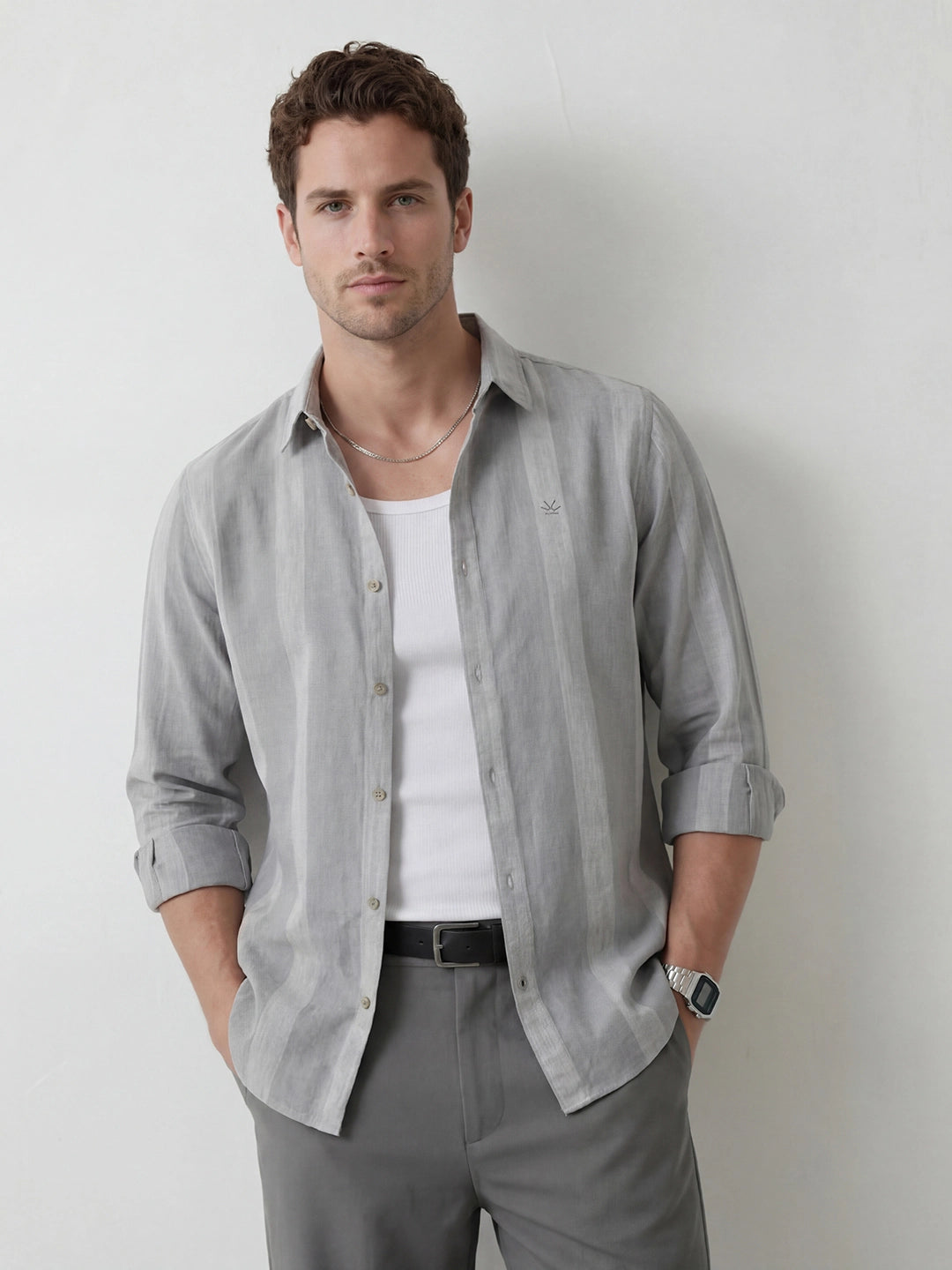Comfort Fit Striped Shirt | Grey