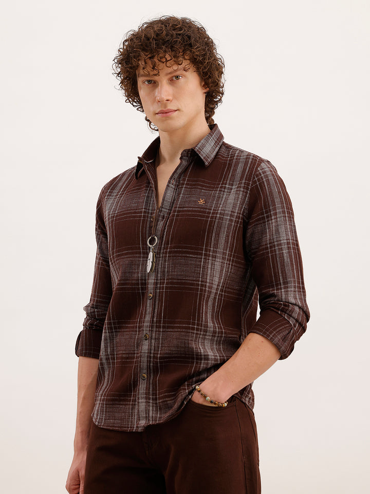 Slim Fit Checkered Shirt  | Brown
