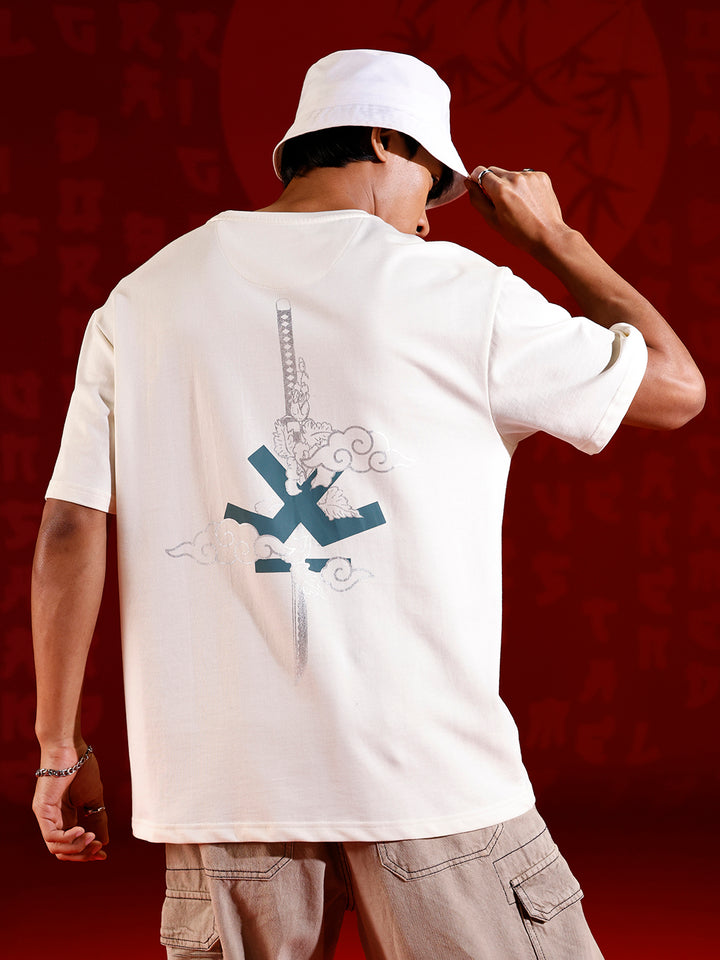 Puff print chest motif oversized tshirt | Off white