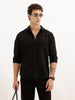 Solid Linen Blend Slim Fit Shirt | Black