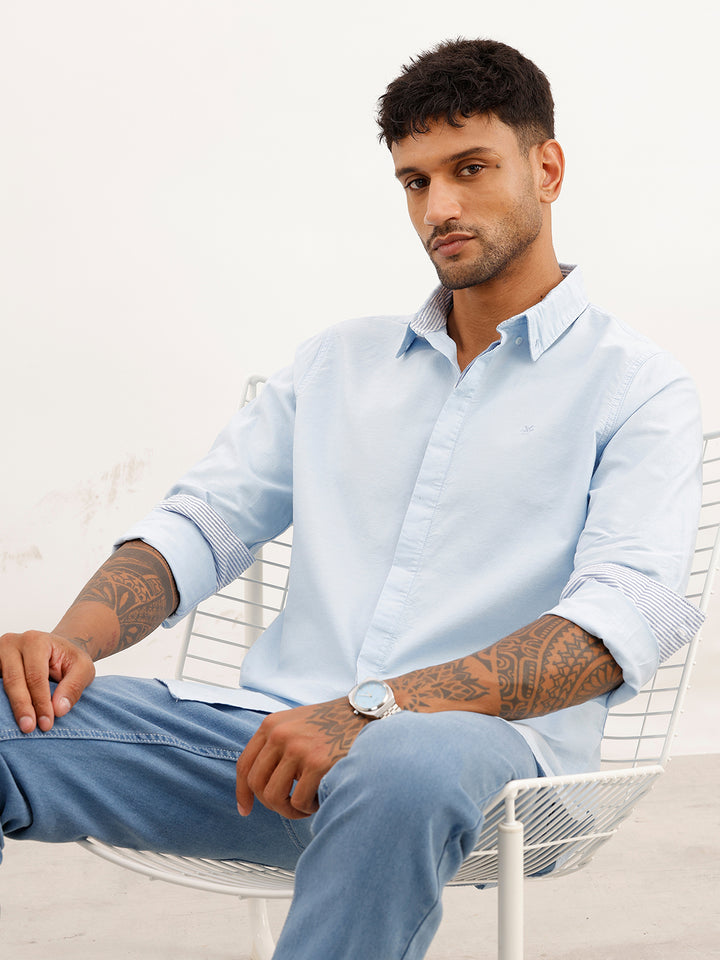 Classic Solid Double Placket Shirt | Blue