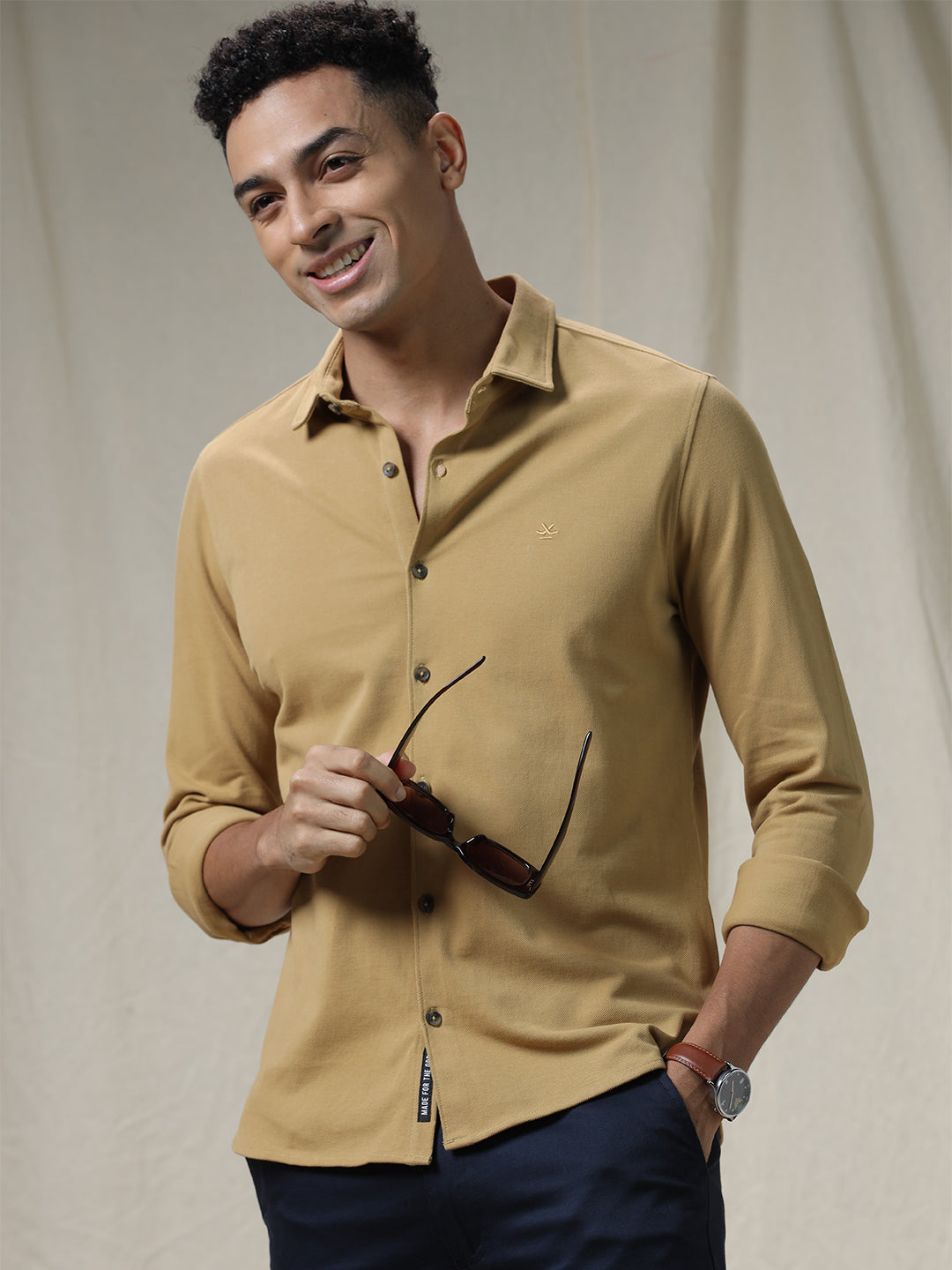 Solid Woven Khaki Shirt