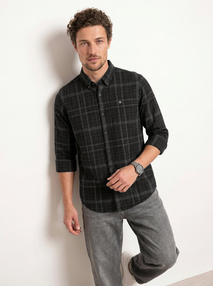 Slim Fit Checkered Shirt | Black