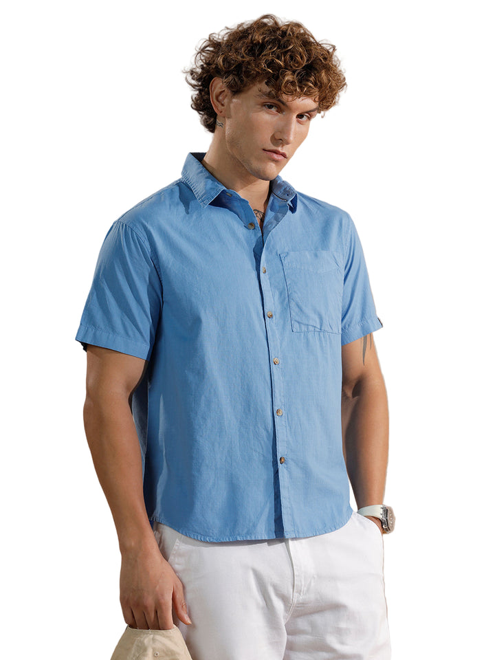 Cotton Slub Overdyed Shirt | Blue