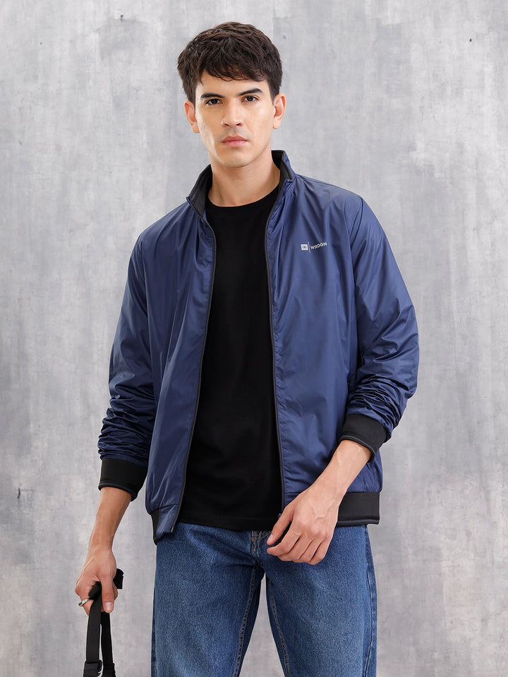 Regular Fit Full Zip High Neck Jacket | Blue