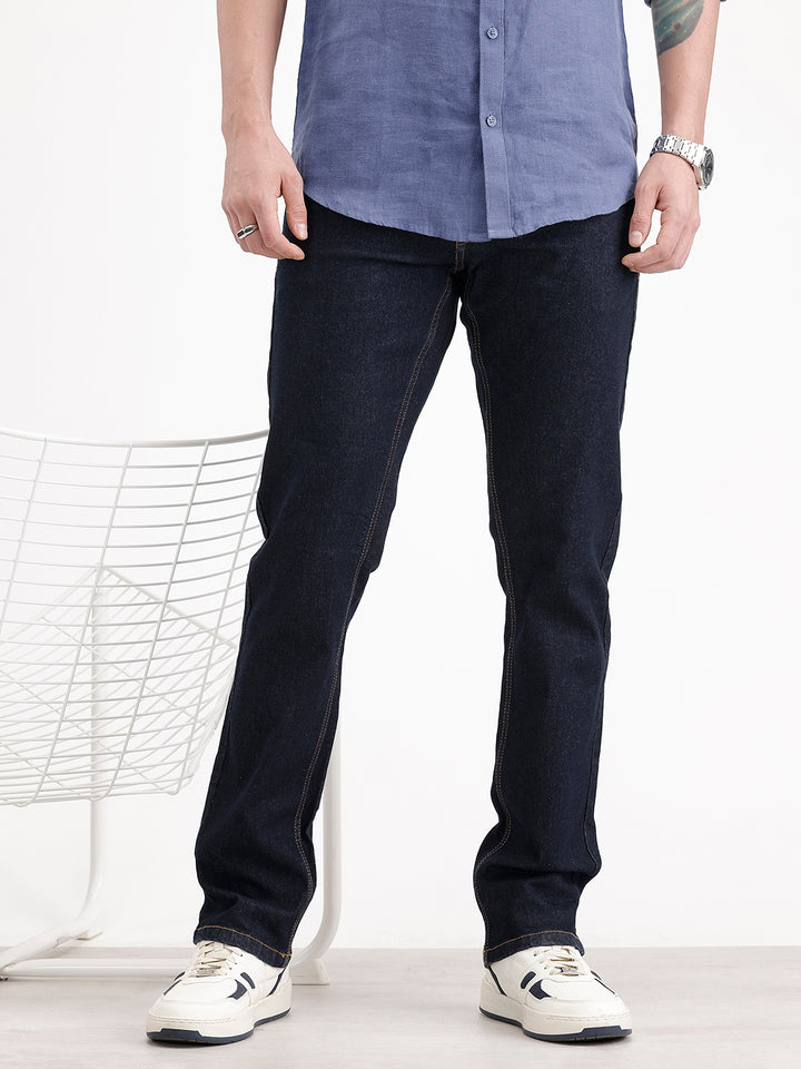 Solid Straight Fit Denim Jeans | Dark Blue