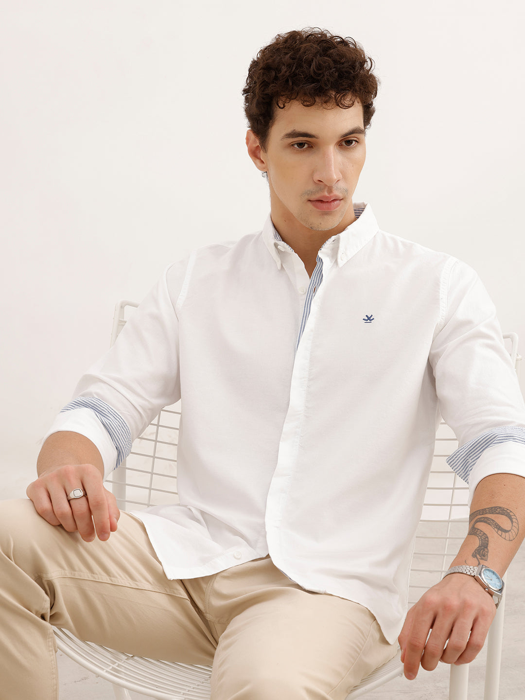 Classic Slim Fit Double Placket Detail Shirt | White