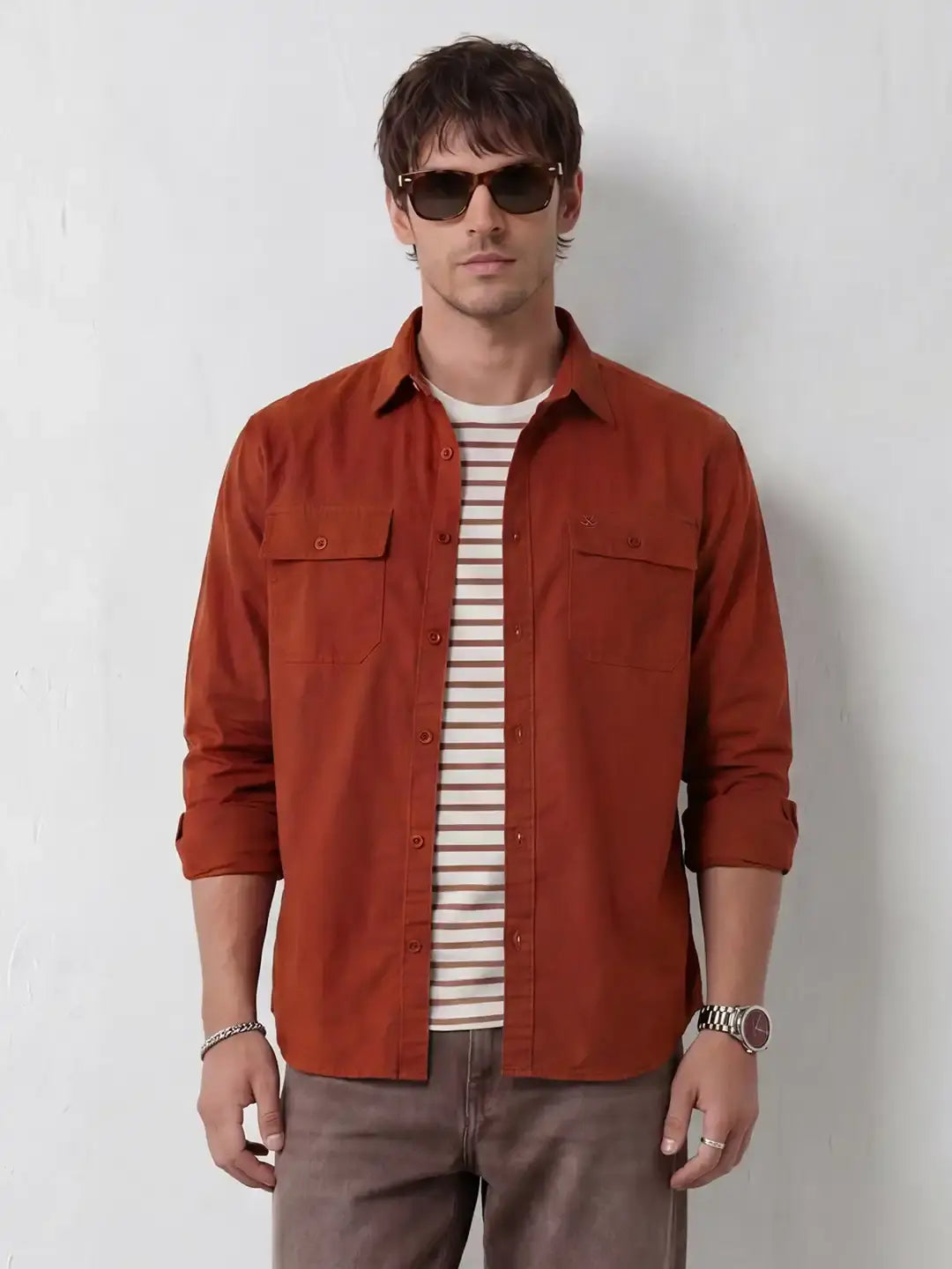 Comfort Fit Double Pocket Shirt | Rust