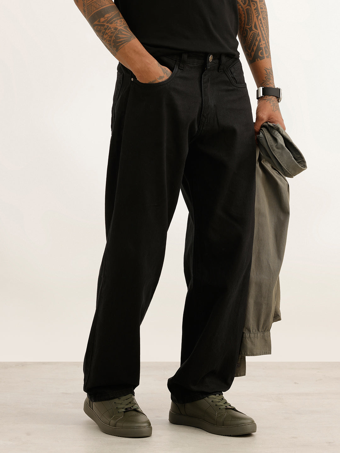 Solid Loose Fit Denim Jeans | Black