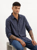 Slim Fit Checkered Full Sleeve Shirt | Navy Blue