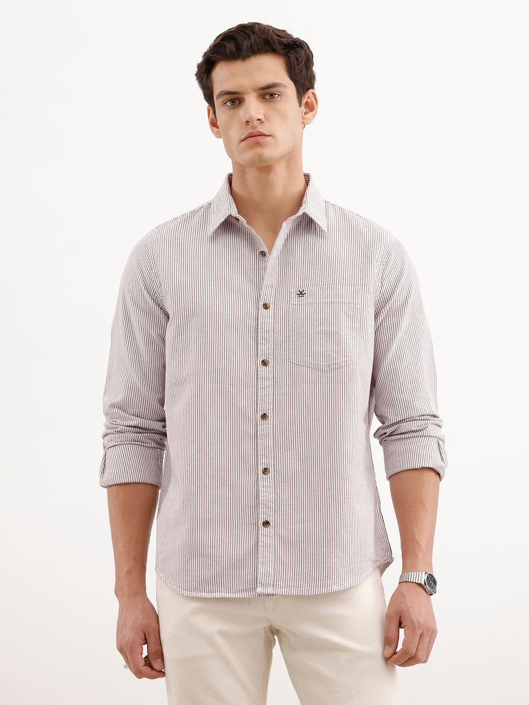 Classic Regular Fit Striped Shirt  | Brown