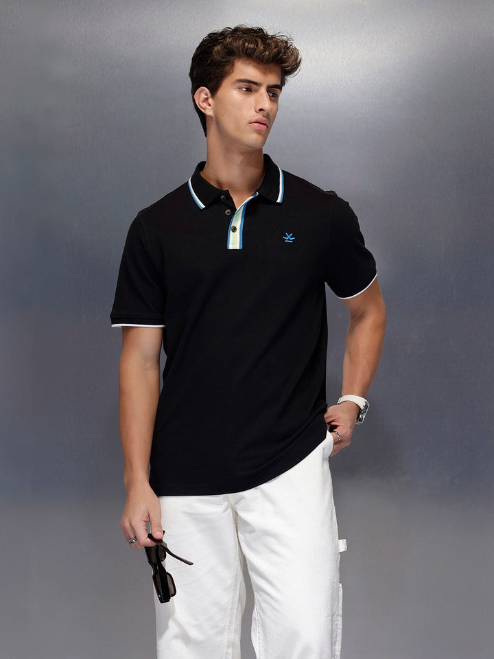 Signature Trim Detail Polo Shirt | Black