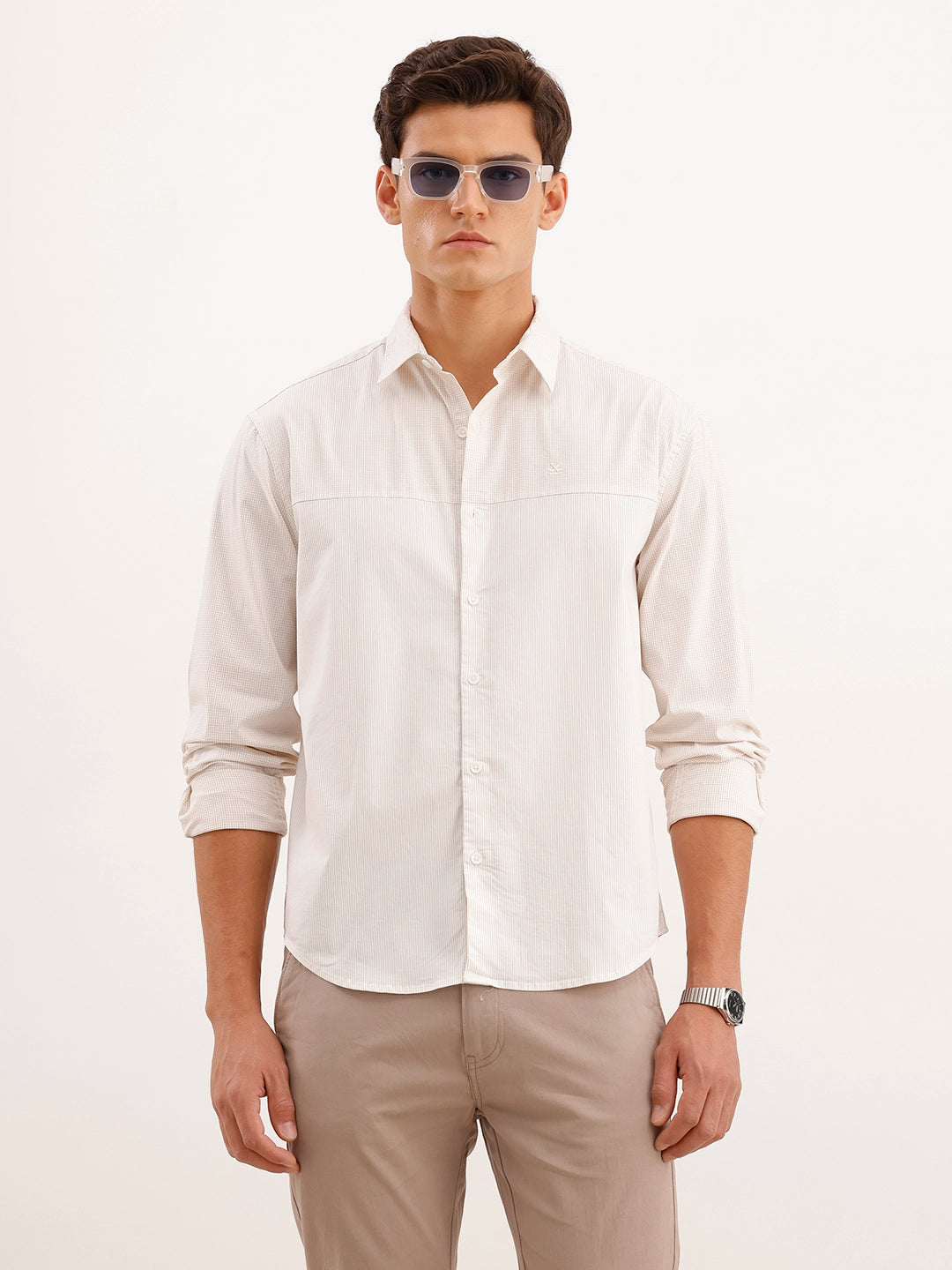 Comfort Fit Cut & Sew Checkered Shirt | Off White