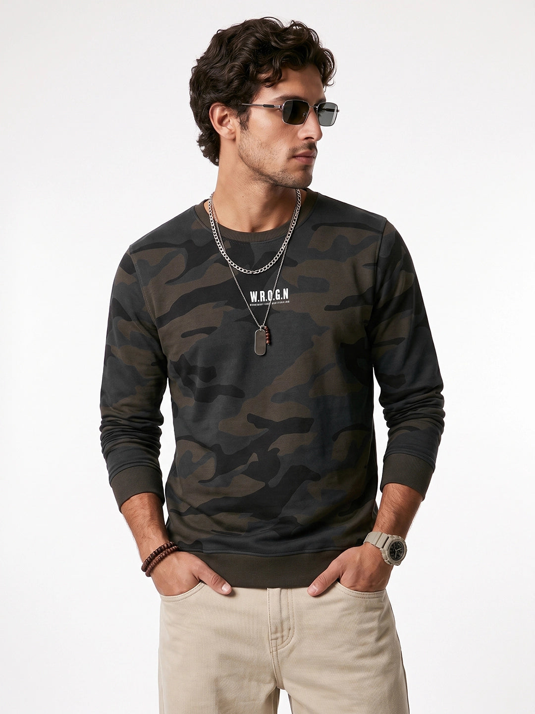 Slim Fit AOP Camo Sweatshirt | Olive