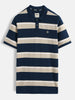 Yarn Dyed Striped Polo T-Shirt | Navy Blue