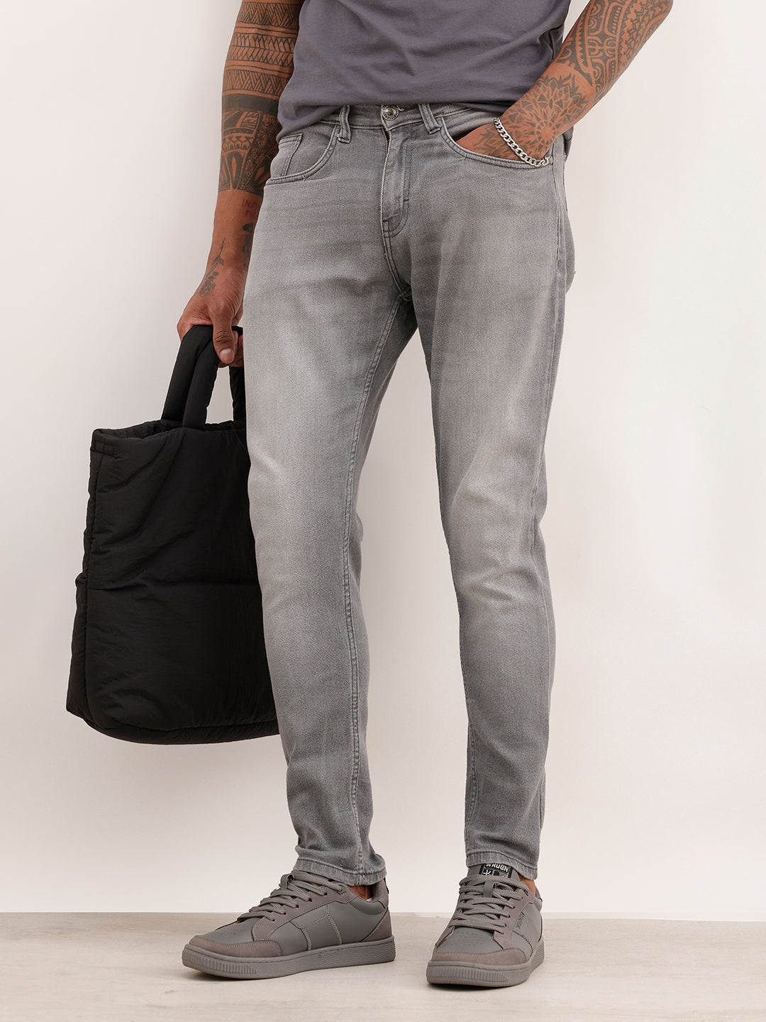 Faded Slim Fit Denim Jeans | Grey | WUJN2624F