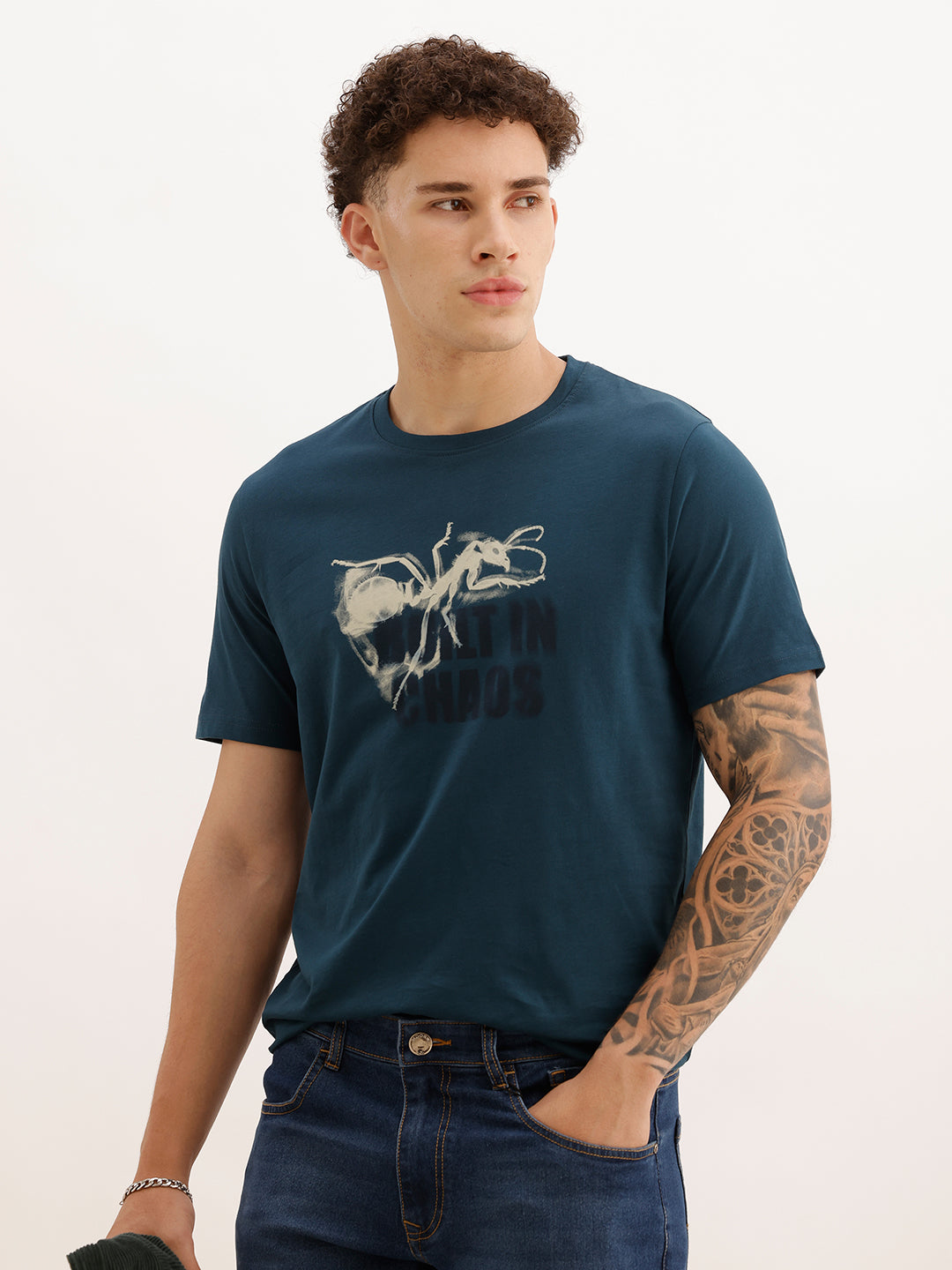 Slim Fit Placement Printed T-Shirt | Teal | WTS02HSSL1347S