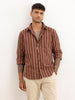 Slim Fit Textured Striped Shirt | Brown