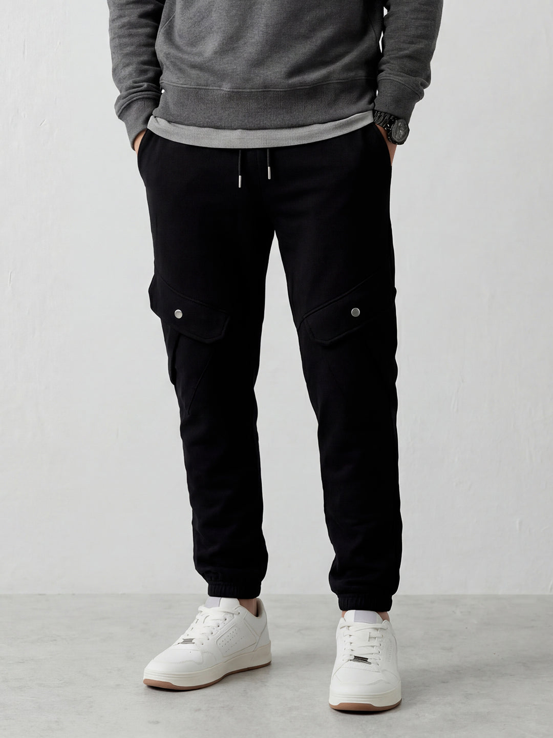 Men's casual cargo knit joggers | Black