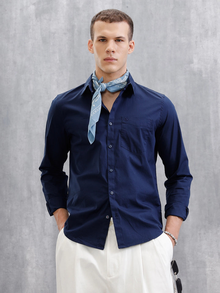 Solid Lycra Blend Shirt | Dark Blue