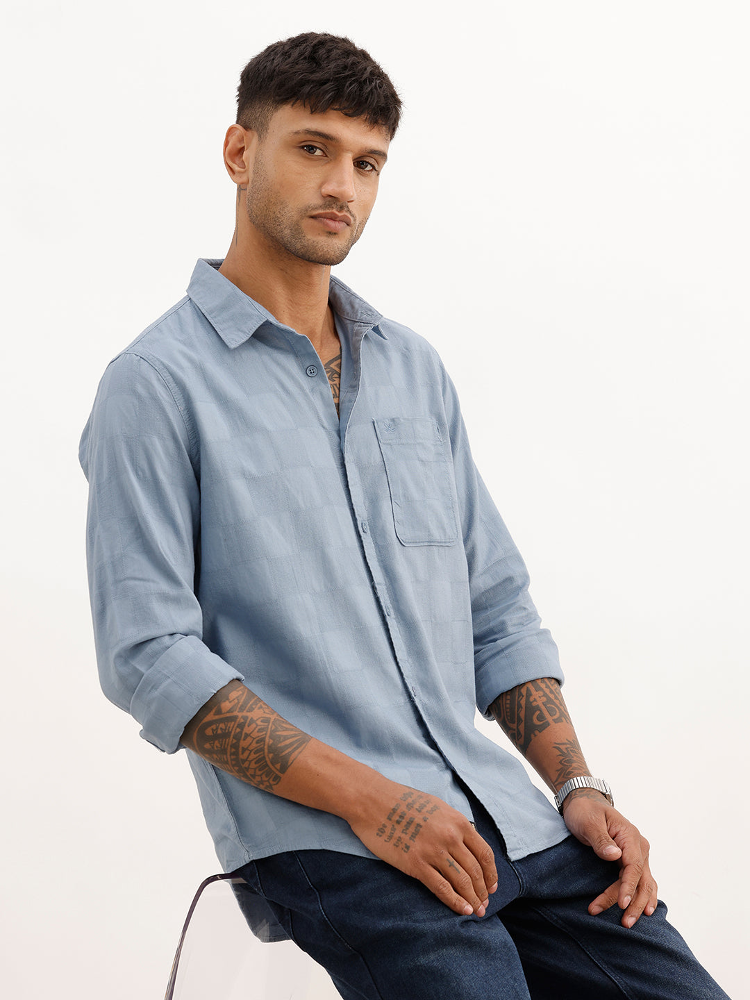 Solid Slim Fit Textured Shirt | Blue