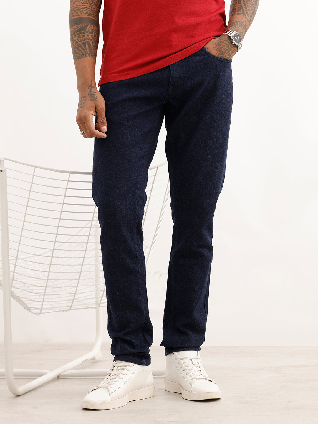 Solid Slim Fit Denim Jeans | Dark Blue
