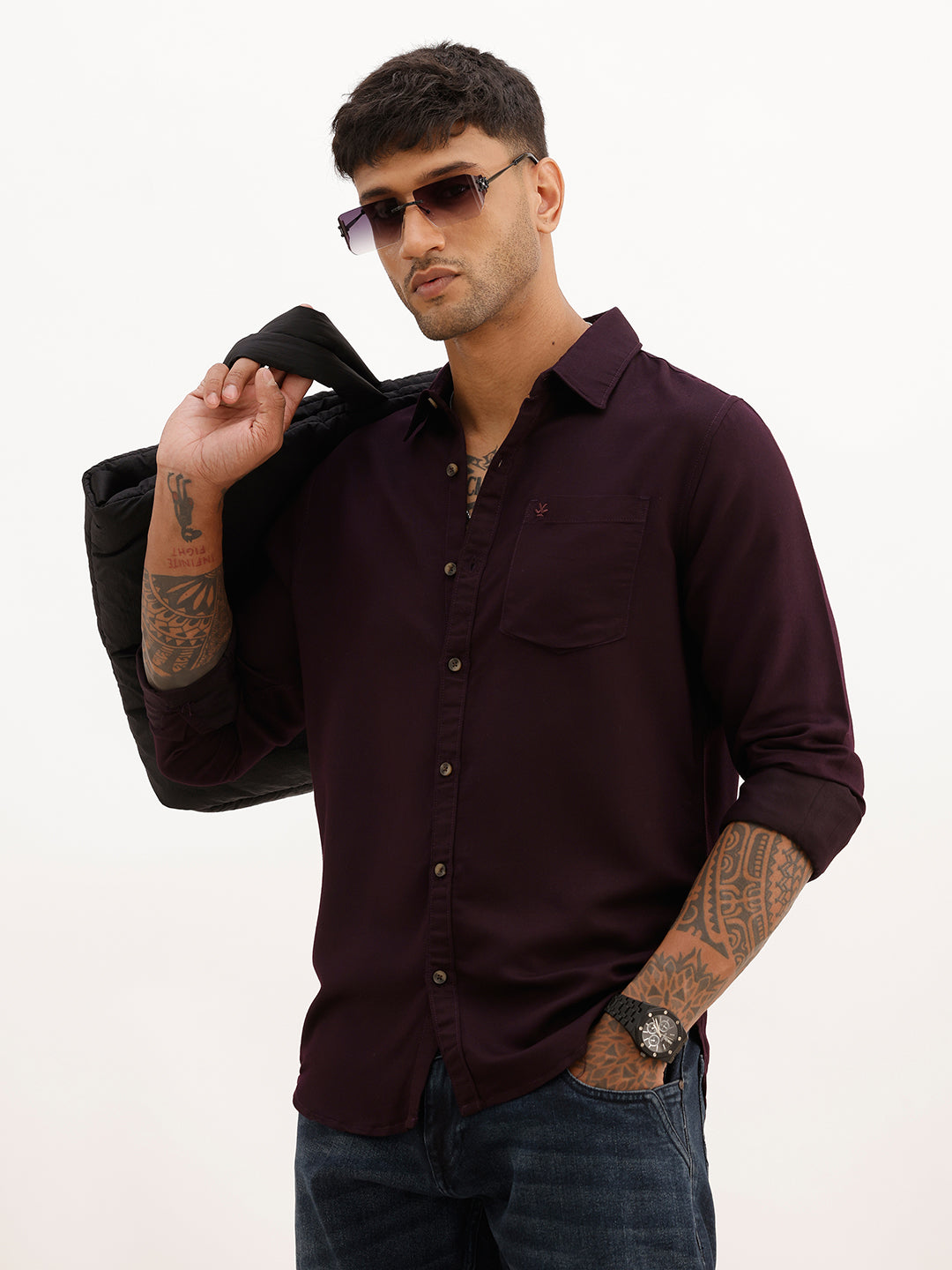 Solid Regular Fit Full Sleeve Shirt | Wine | WWSH9192F