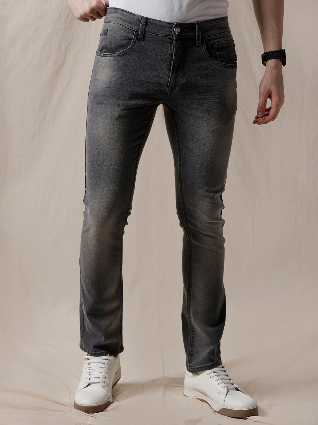 Solid Mid Rise Denim Jeans